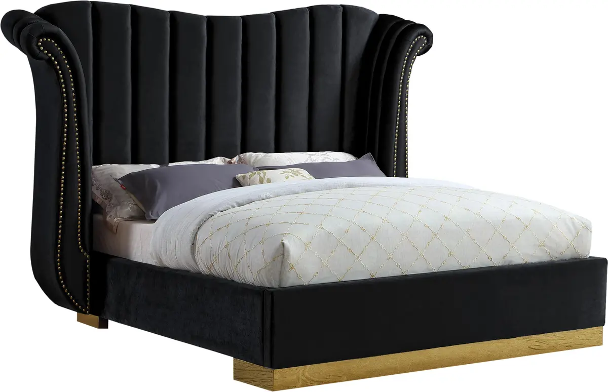 Flora Black Velvet King Bed (3 Boxes) 1