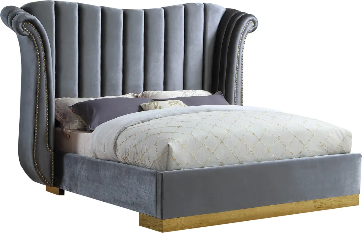 Flora Grey Velvet Queen Bed (3 Boxes) 1