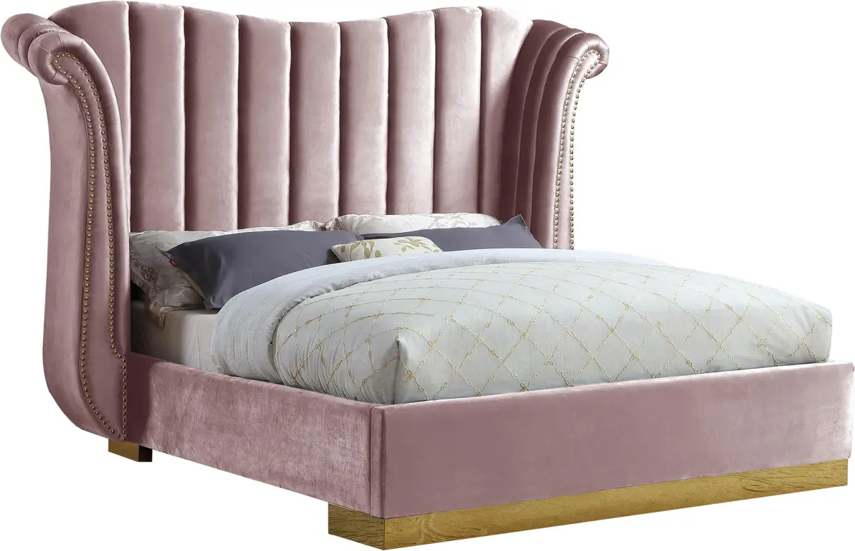 Flora Pink Velvet King Bed (3 Boxes) 1