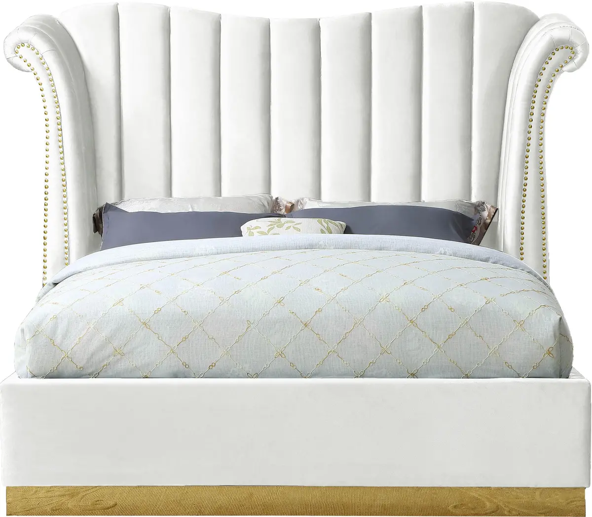 Flora White Velvet King Bed (3 Boxes) 2