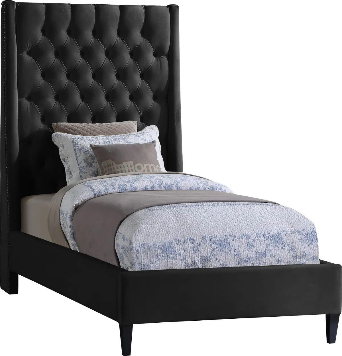 Fritz Black Velvet Twin Bed 1