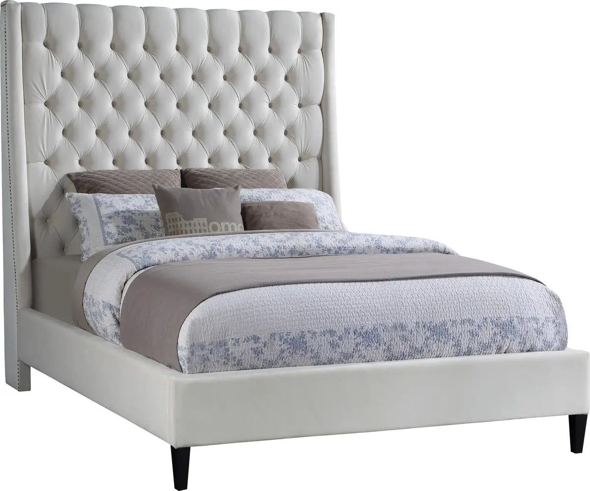 Fritz Cream Velvet Queen Bed 1
