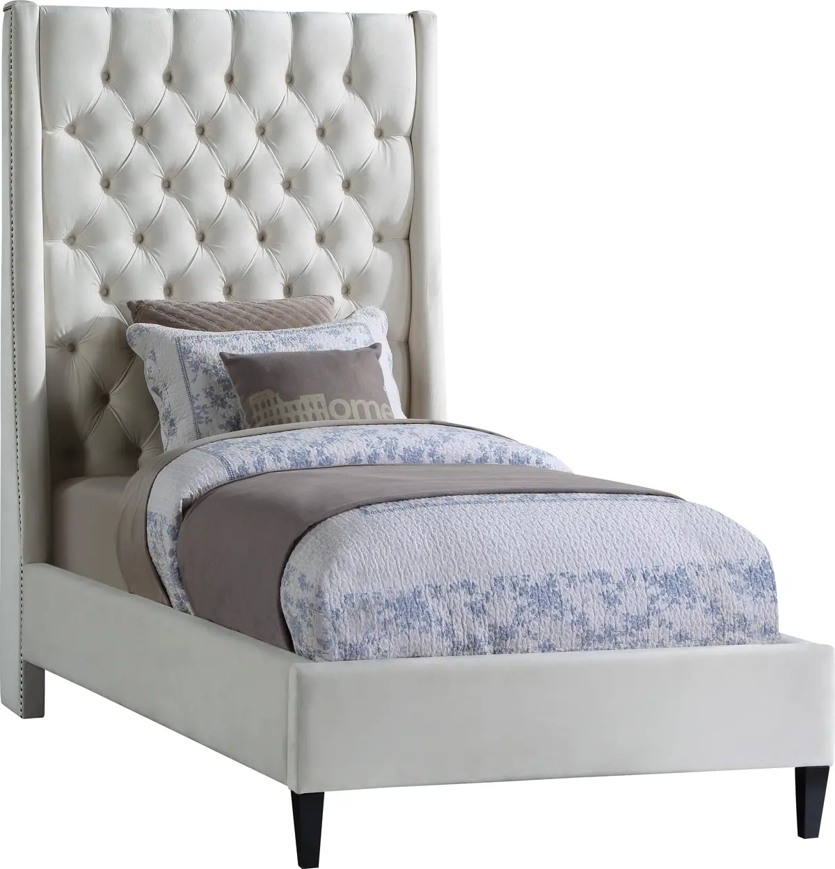 Fritz Cream Velvet Twin Bed 1