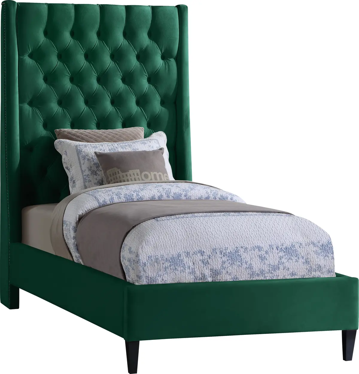 Fritz Green Velvet Twin Bed 1