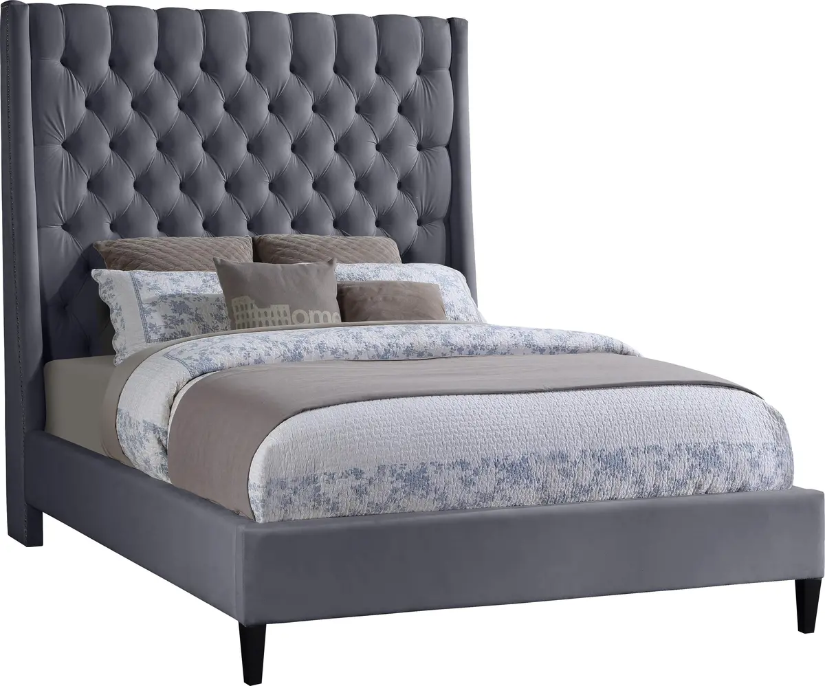 Fritz Grey Velvet Queen Bed 1