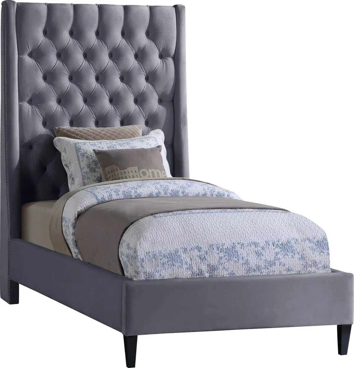 Fritz Grey Velvet Twin Bed 1