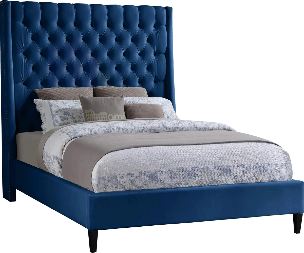 Fritz Navy Velvet King Bed 1