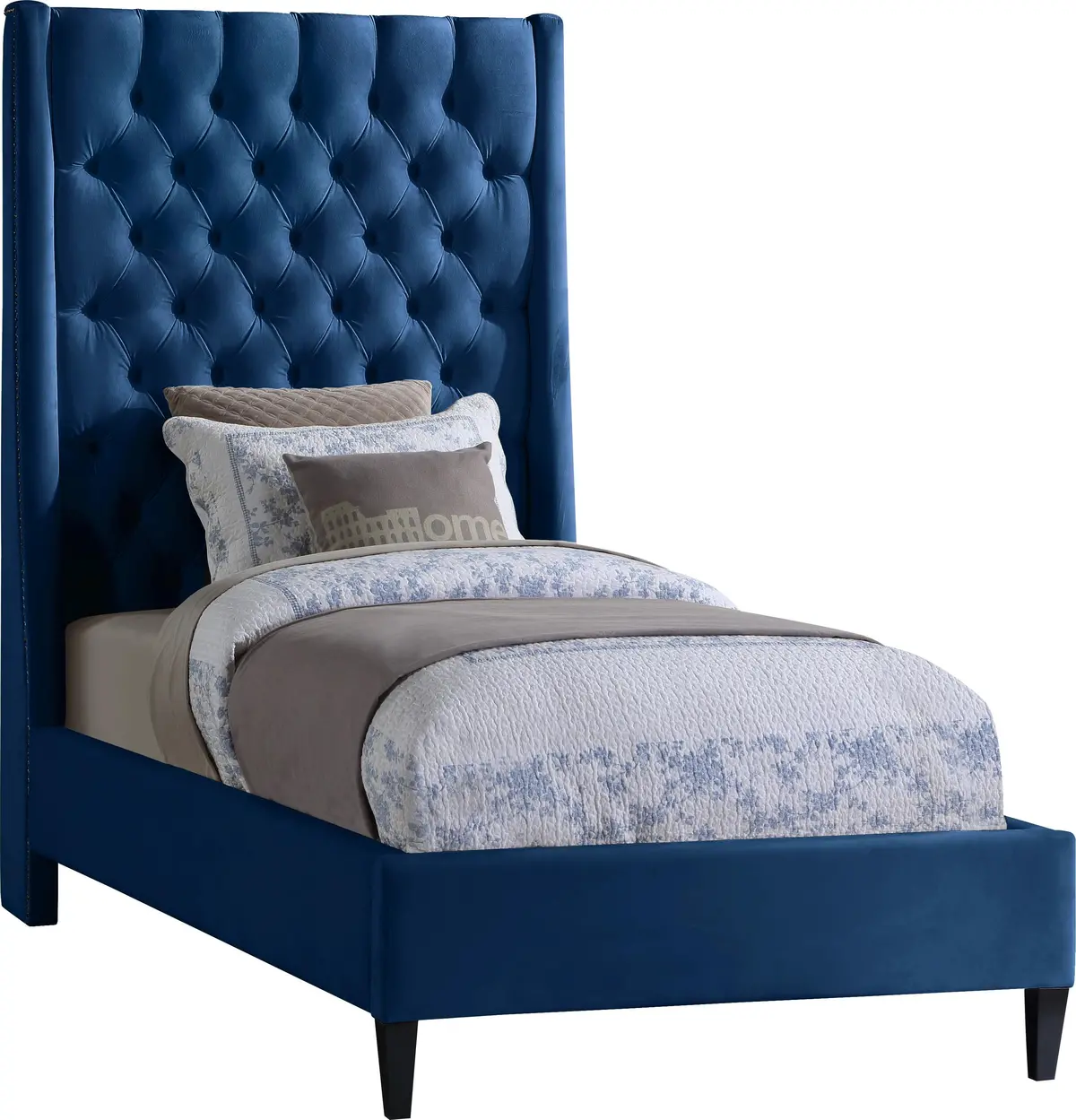 Fritz Navy Velvet Twin Bed 1
