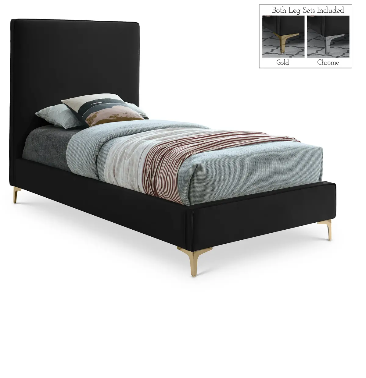 Geri Black Velvet Twin Bed 1