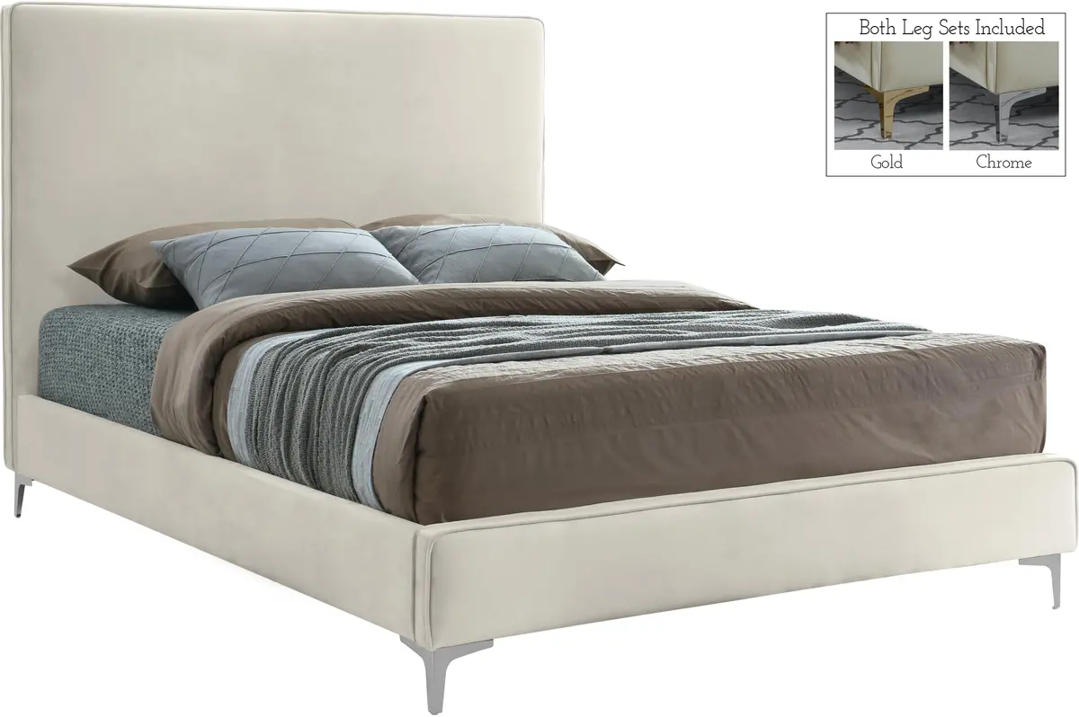 Geri Cream Velvet Queen Bed 2