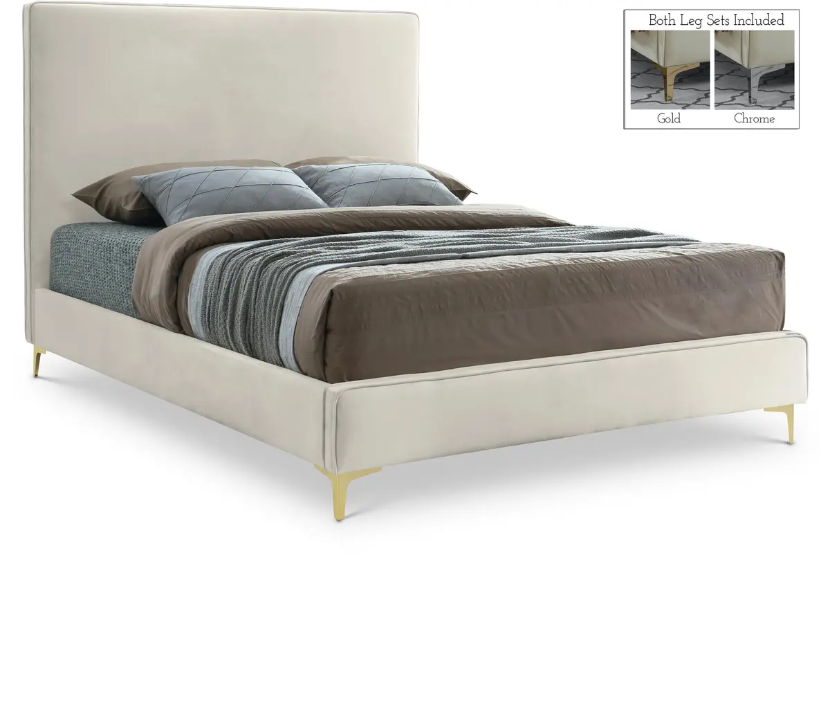 Geri Cream Velvet King Bed 1