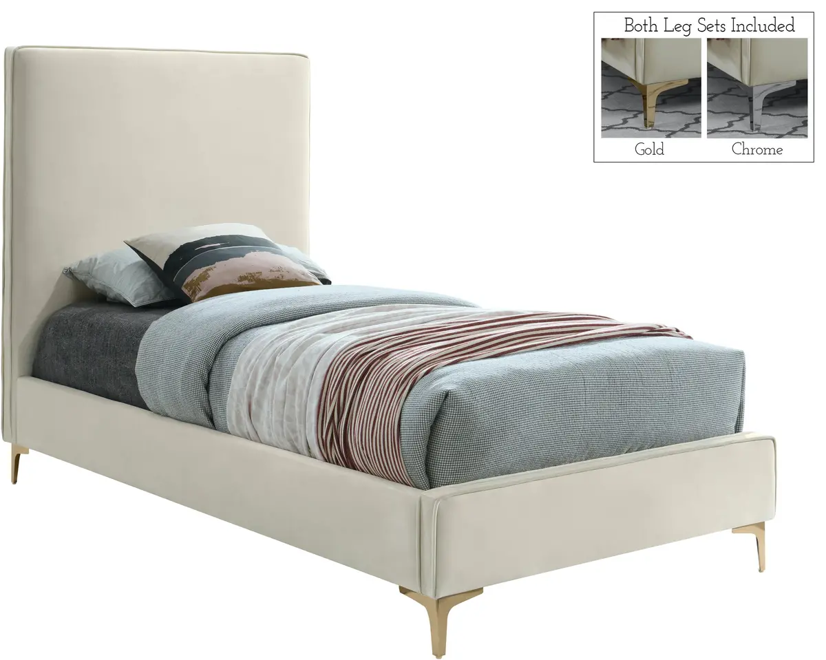 Geri Cream Velvet Twin Bed 1