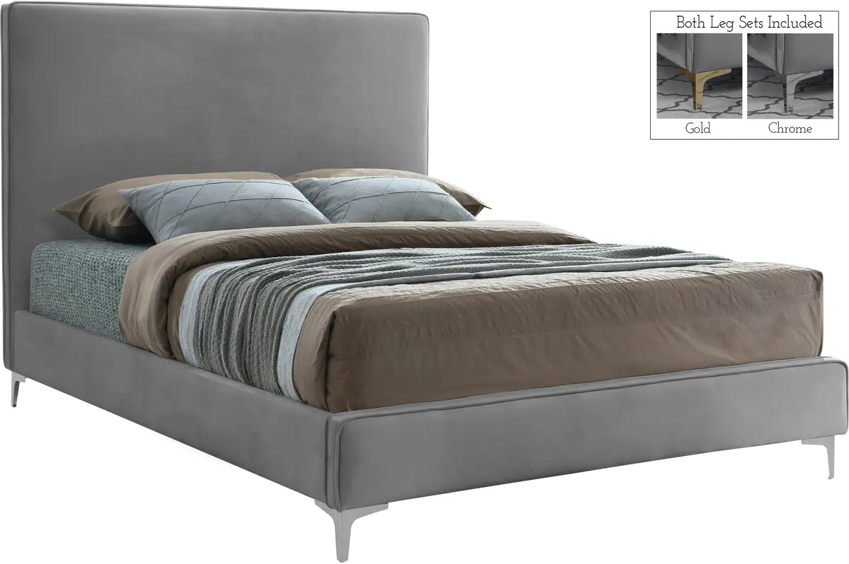 Geri Grey Velvet Queen Bed 2
