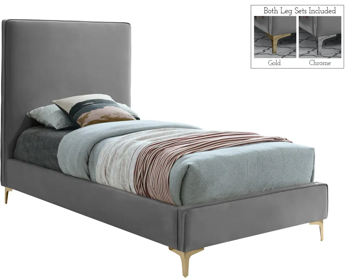 Geri Grey Velvet Twin Bed 1
