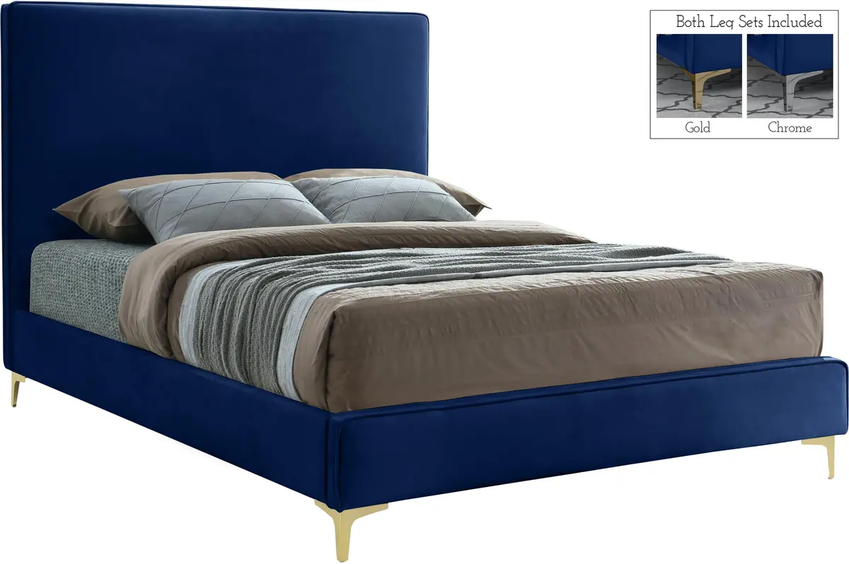 Geri Navy Velvet King Bed 1