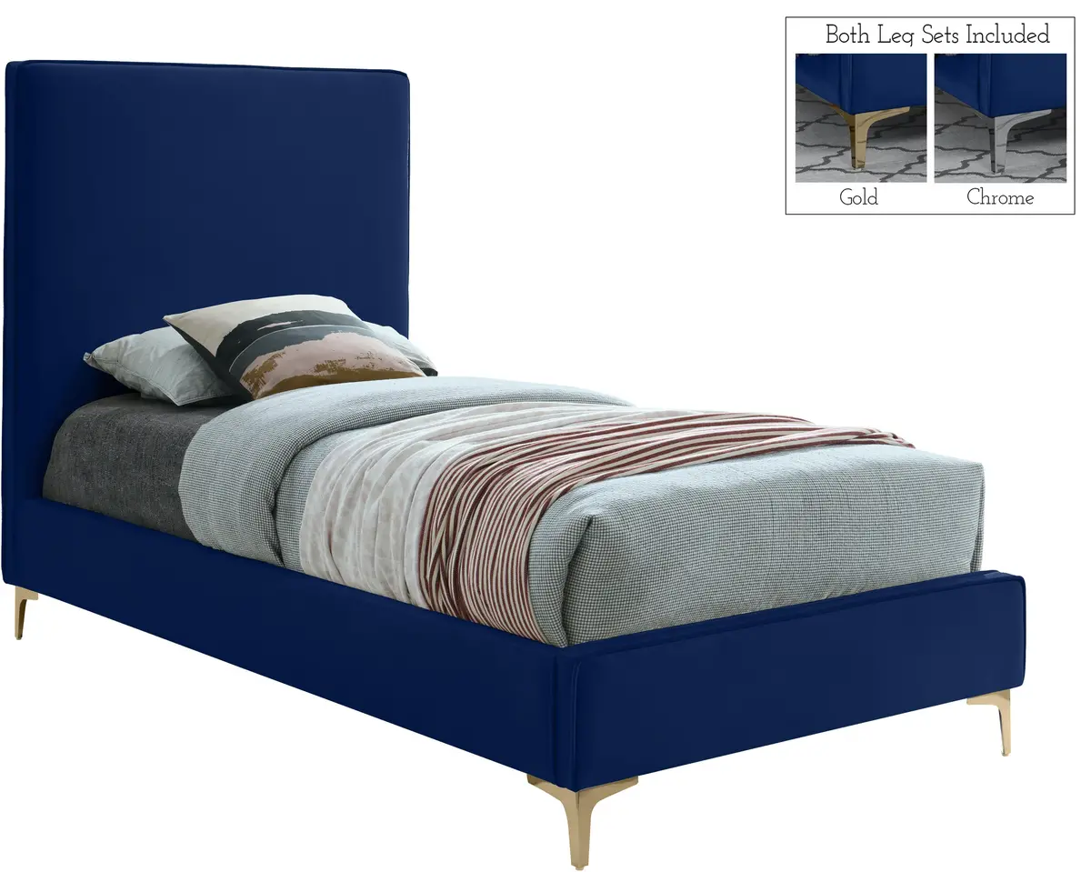 Geri Navy Velvet Twin Bed 1