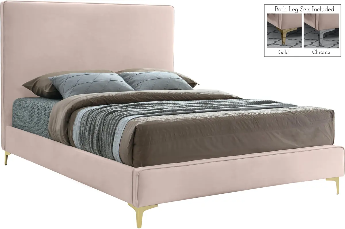 Geri Pink Velvet King Bed 1