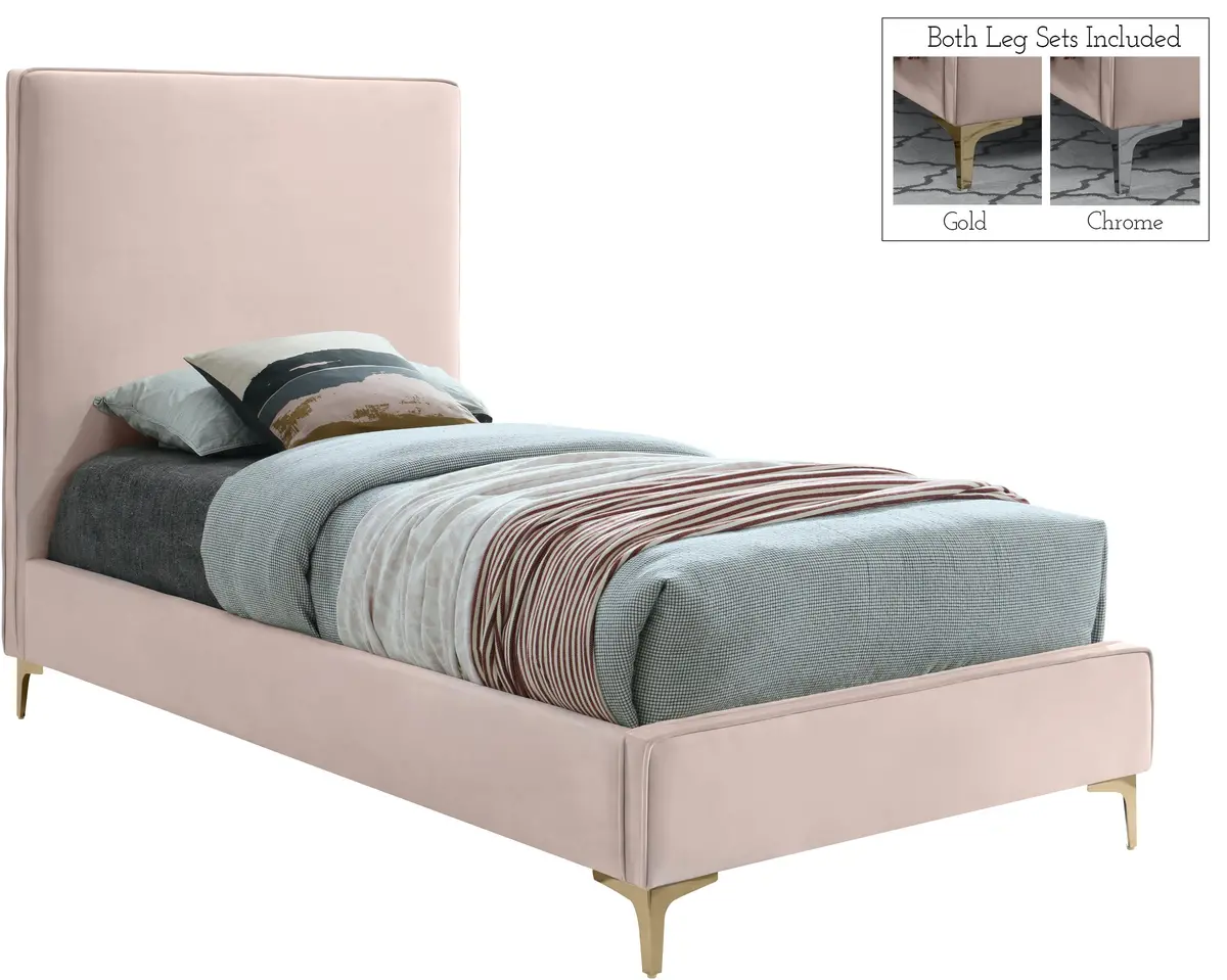 Geri Pink Velvet Twin Bed 1