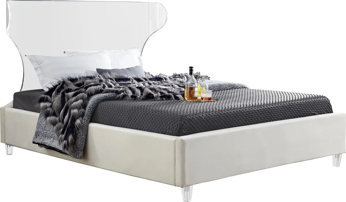 Ghost Cream Velvet Queen Bed 1