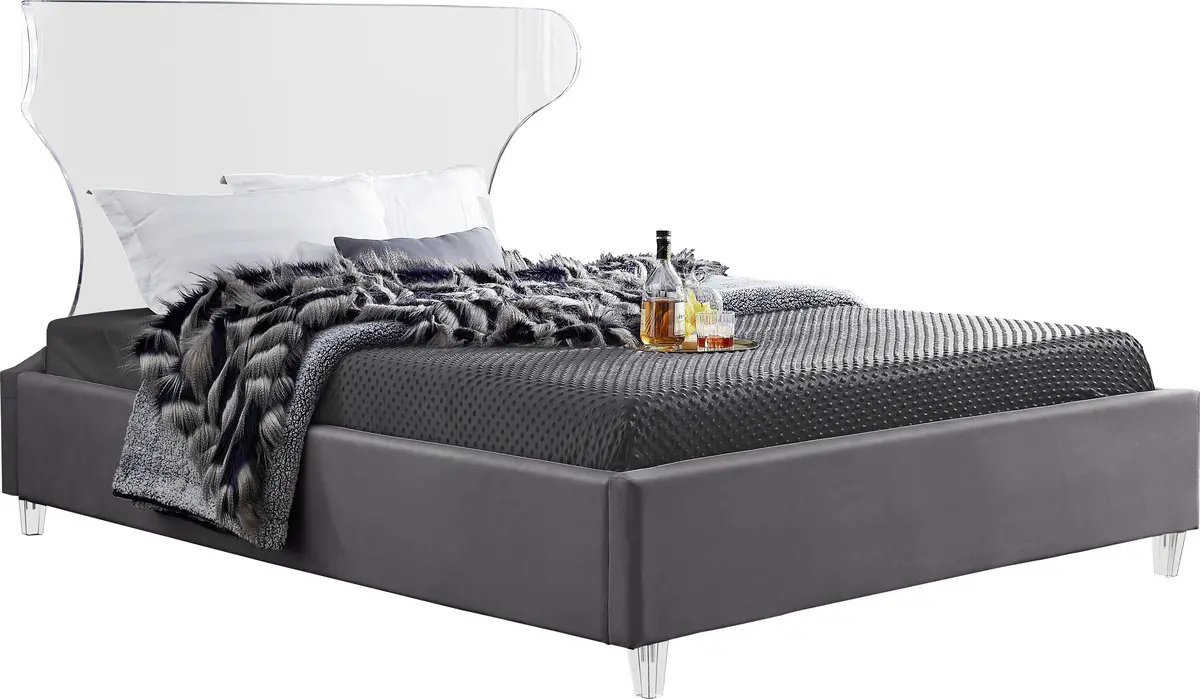 Ghost Grey Velvet Full Bed 1