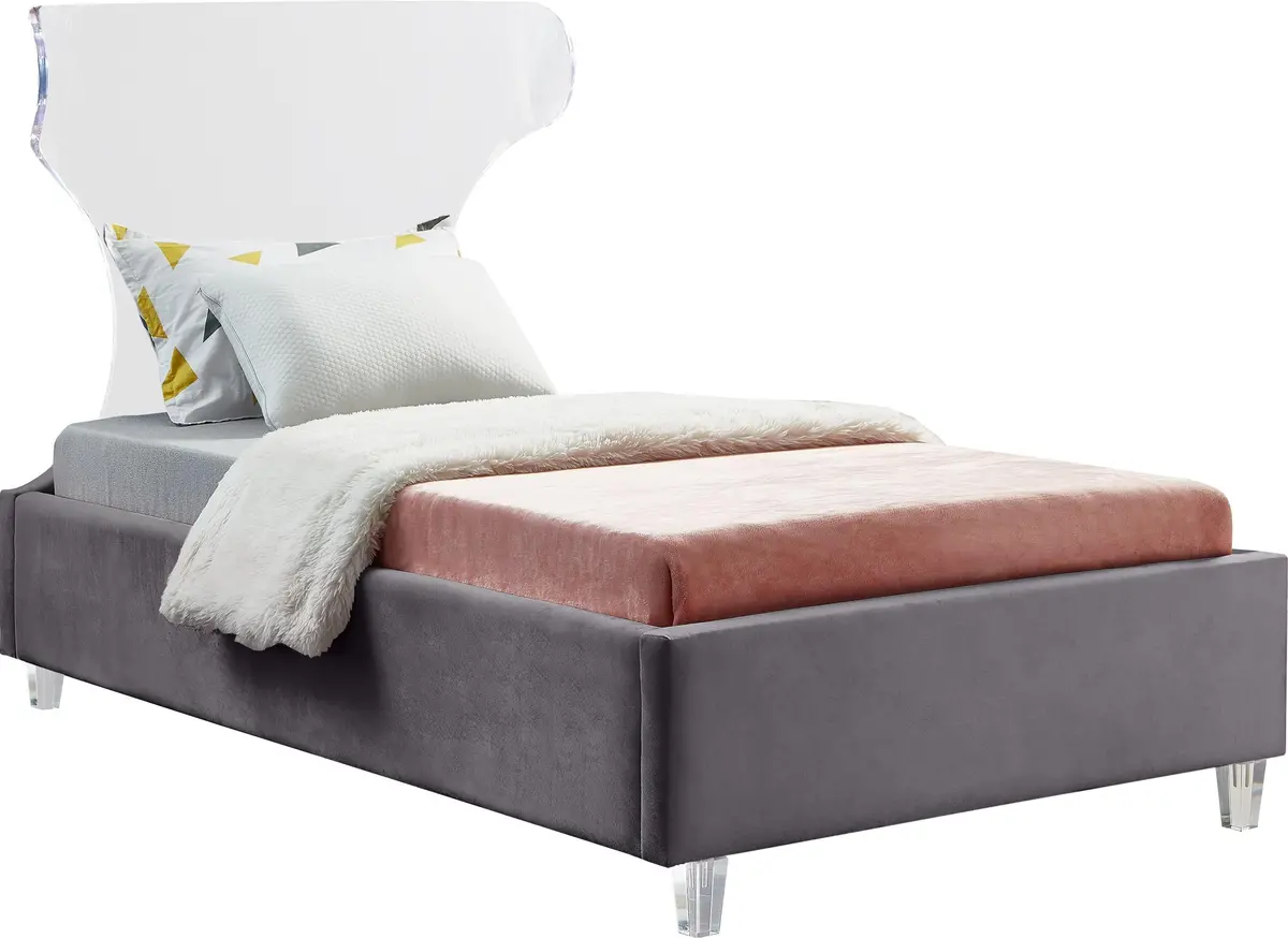 Ghost Grey Velvet Twin Bed 1