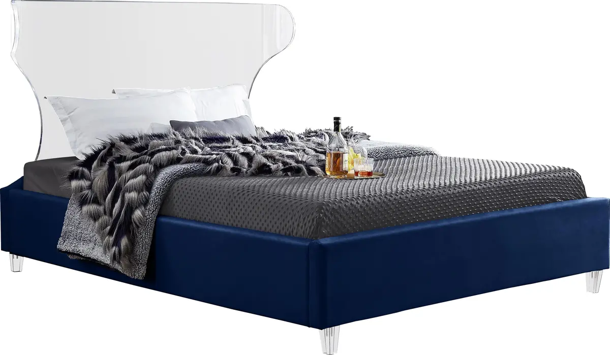 Ghost Navy Velvet King Bed 1