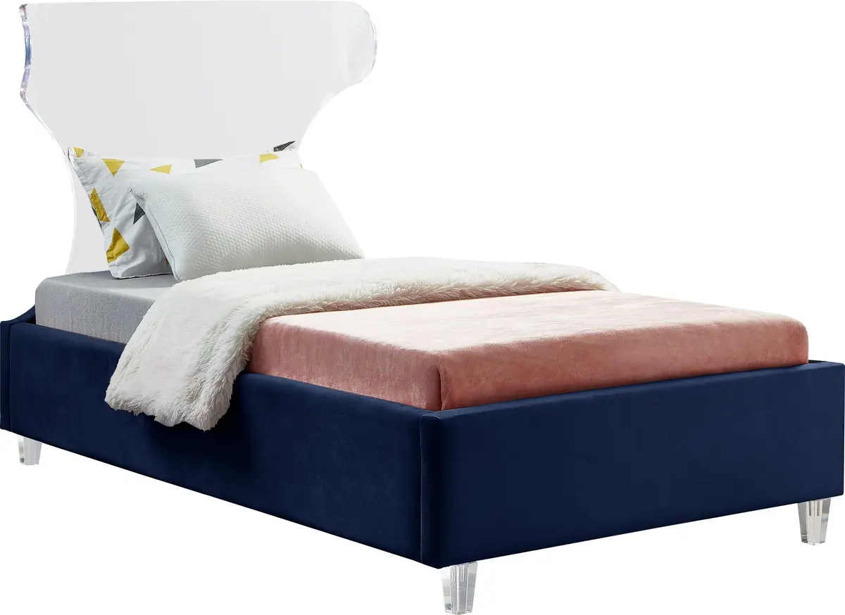 Ghost Navy Velvet Twin Bed 1