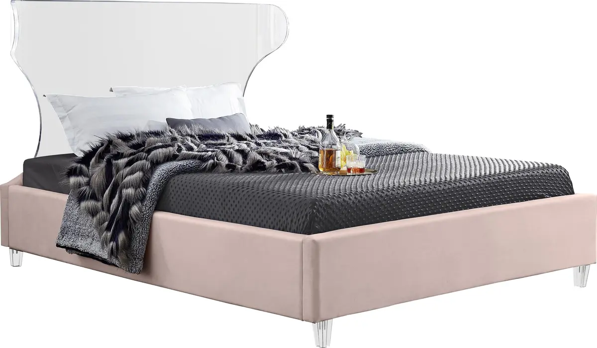 Ghost Pink Velvet King Bed 1