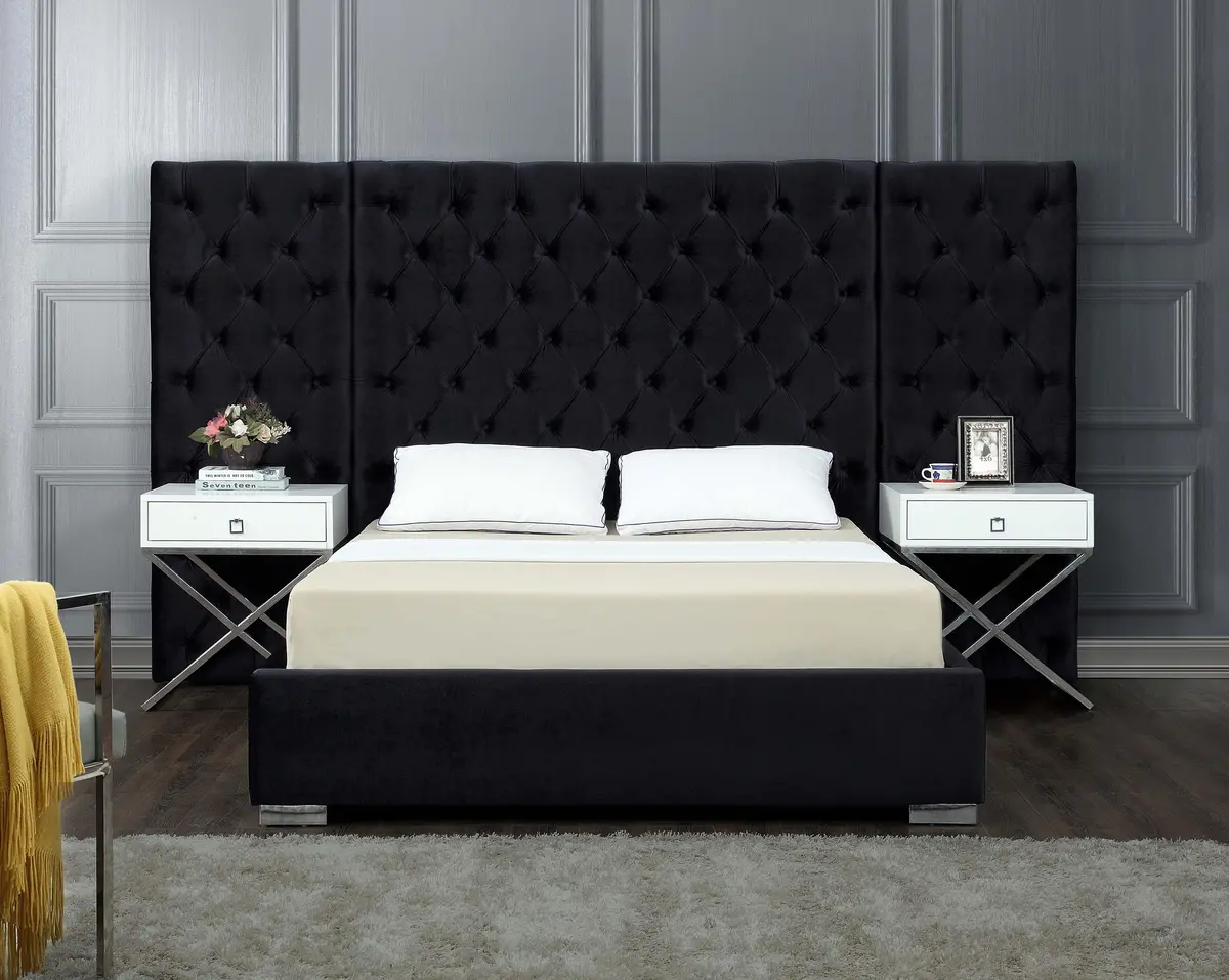 Grande Black Velvet King Bed (3 Boxes) 2