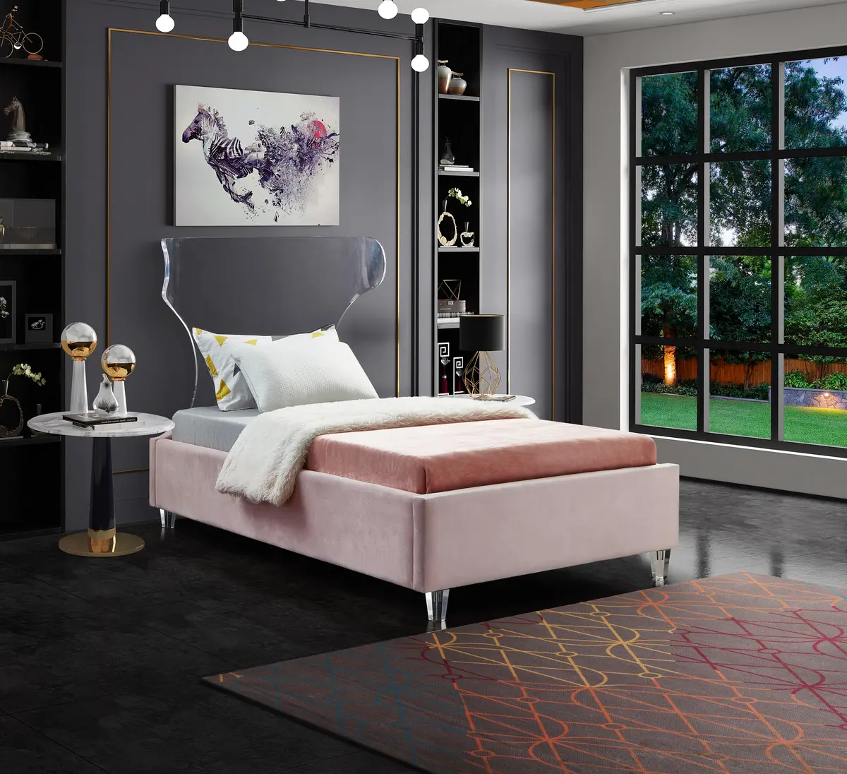 Ghost Pink Velvet Twin Bed 2