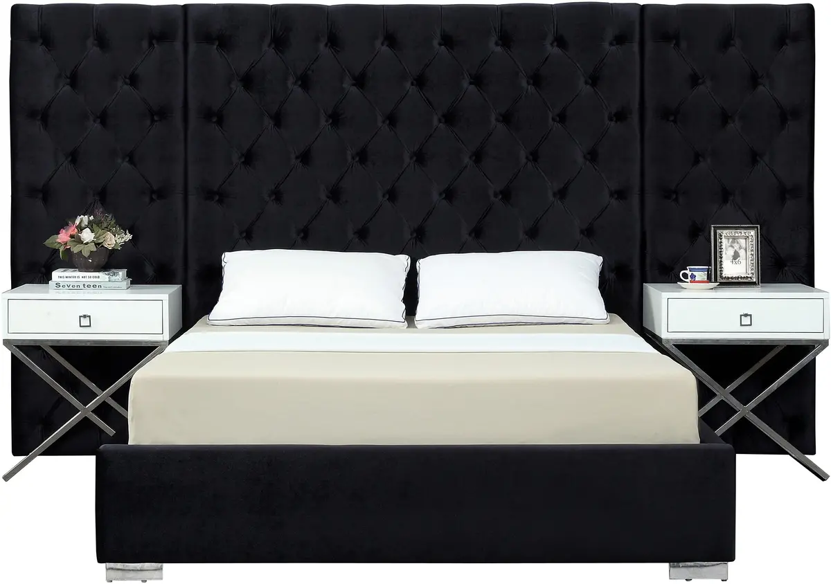 Grande Black Velvet King Bed (3 Boxes) 1
