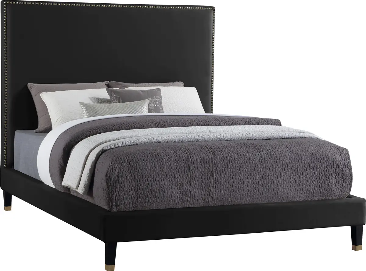 Harlie Black Velvet Full Bed 1
