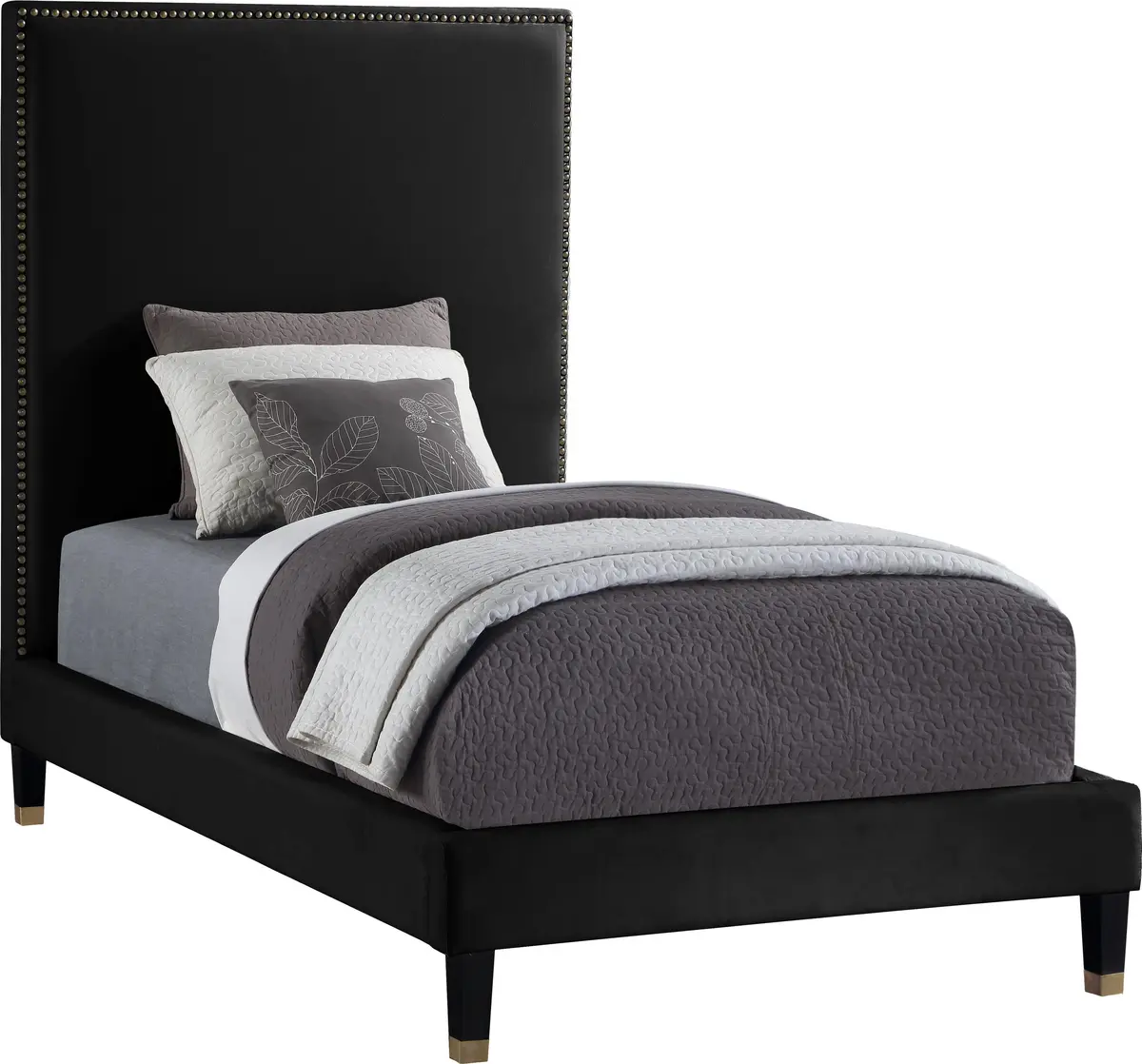 Harlie Black Velvet Twin Bed 1