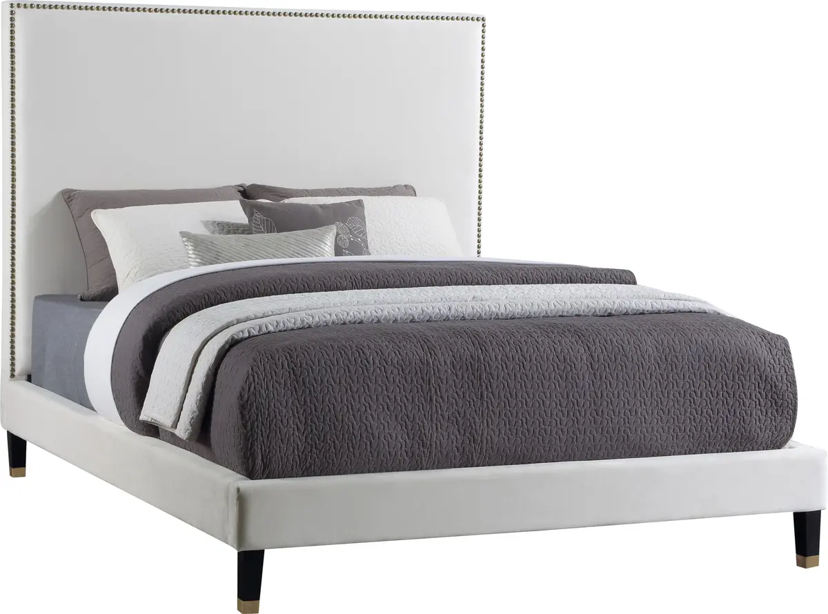 Harlie Cream Velvet Full Bed 1