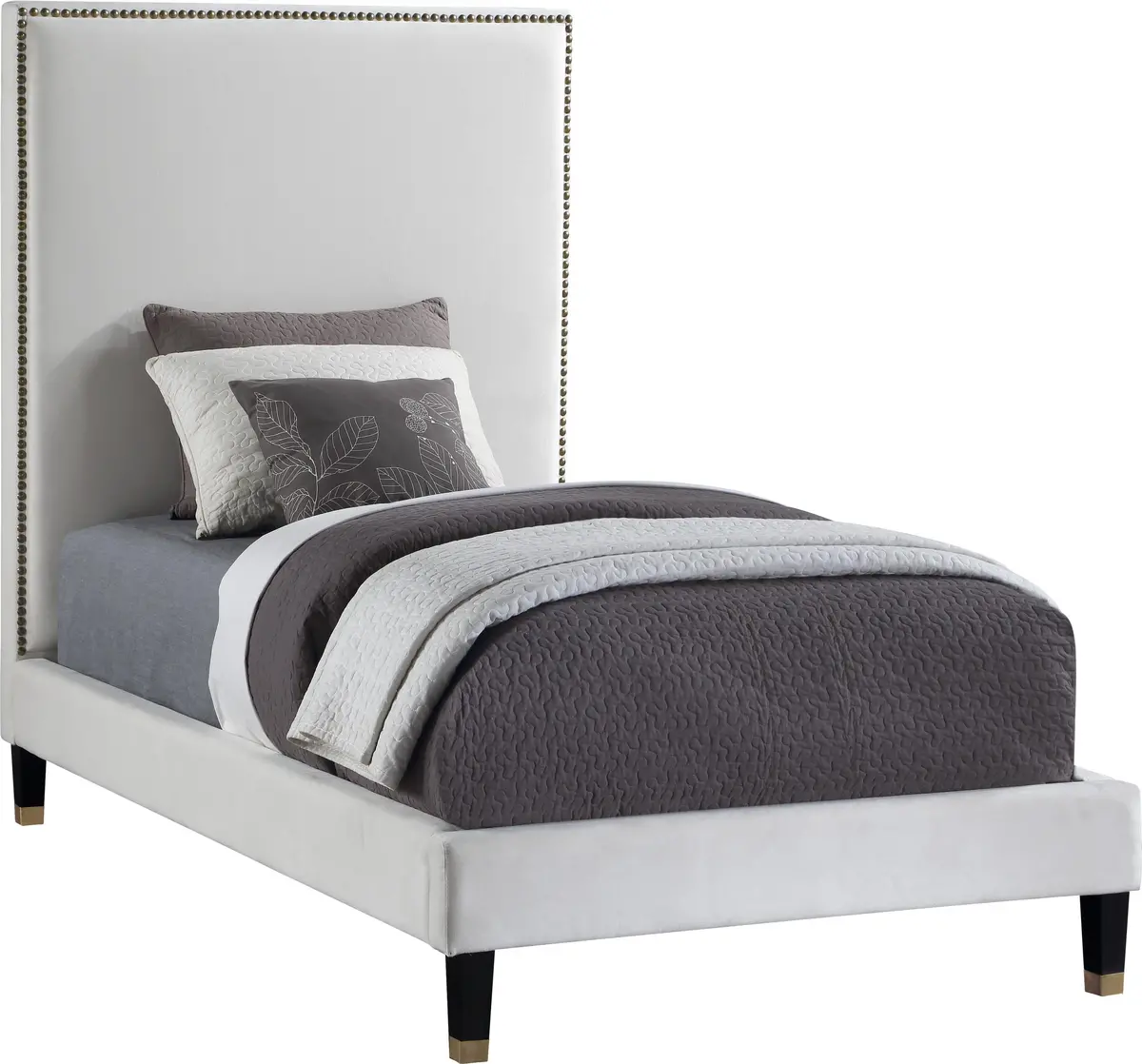 Harlie Cream Velvet Twin Bed 1