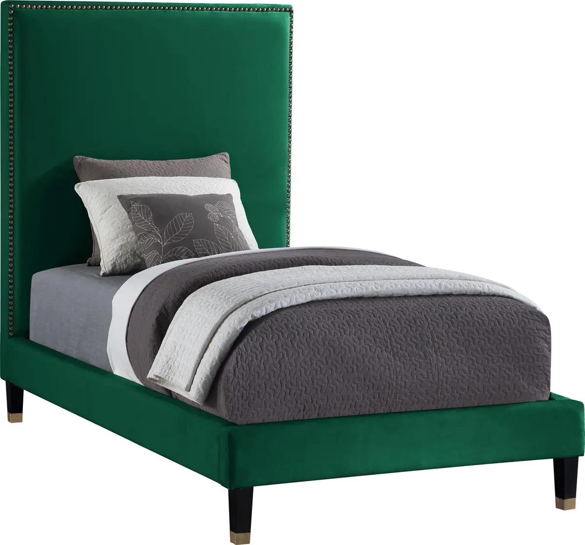 Harlie Green Velvet Twin Bed 1