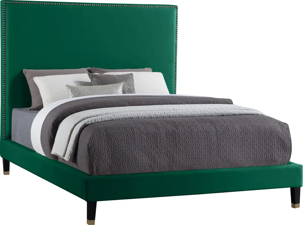 Harlie Green Velvet Queen Bed 1