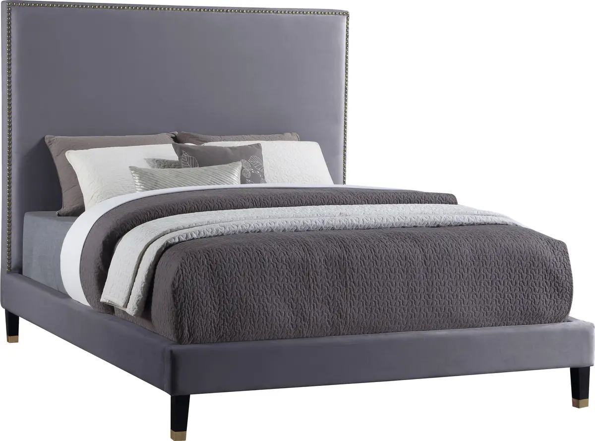 Harlie Grey Velvet King Bed 1
