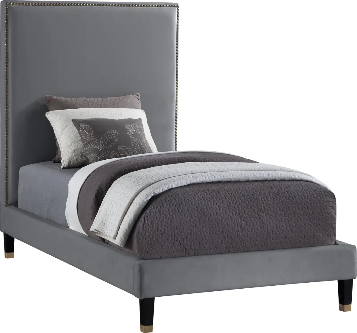 Harlie Grey Velvet Twin Bed 1