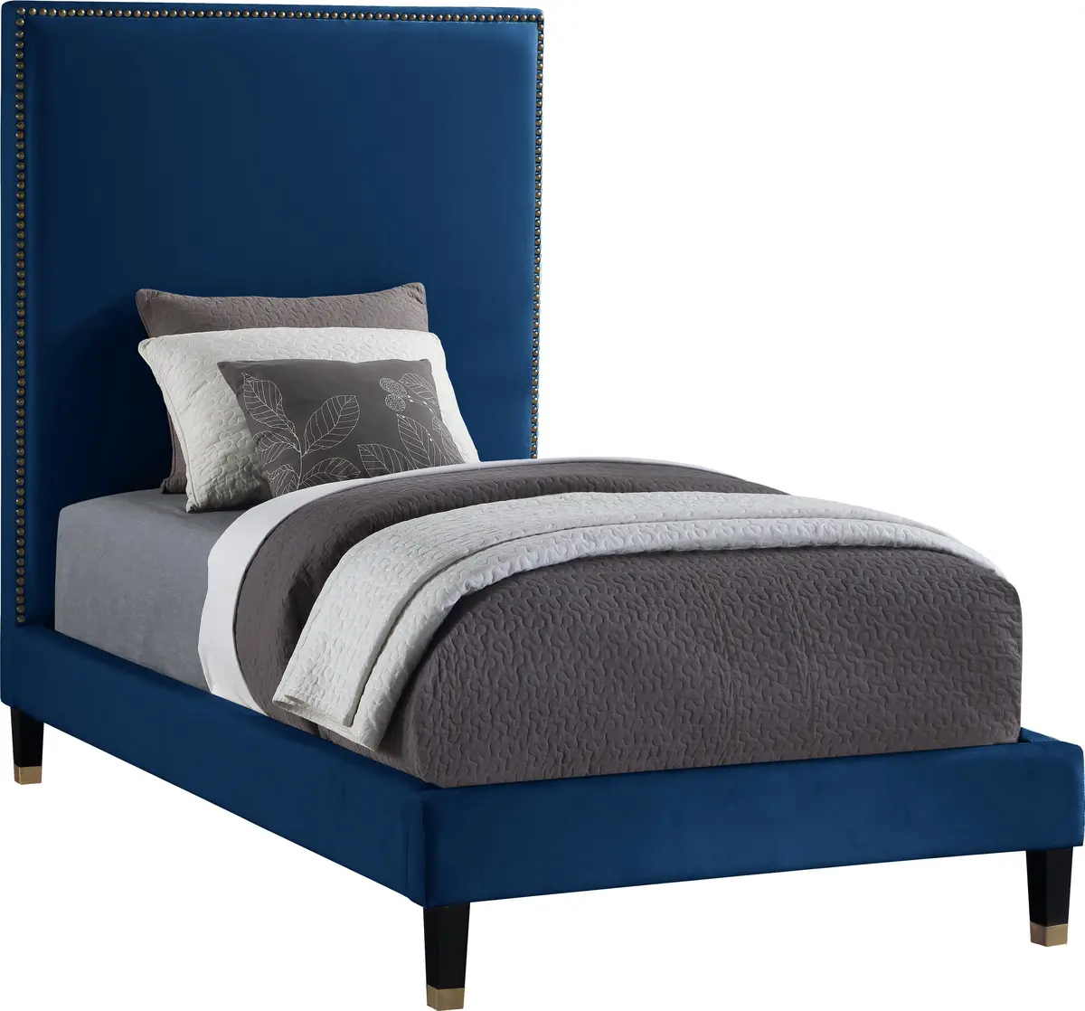 Harlie Navy Velvet Twin Bed 1