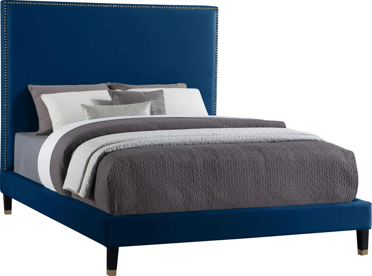 Harlie Navy Velvet King Bed 1