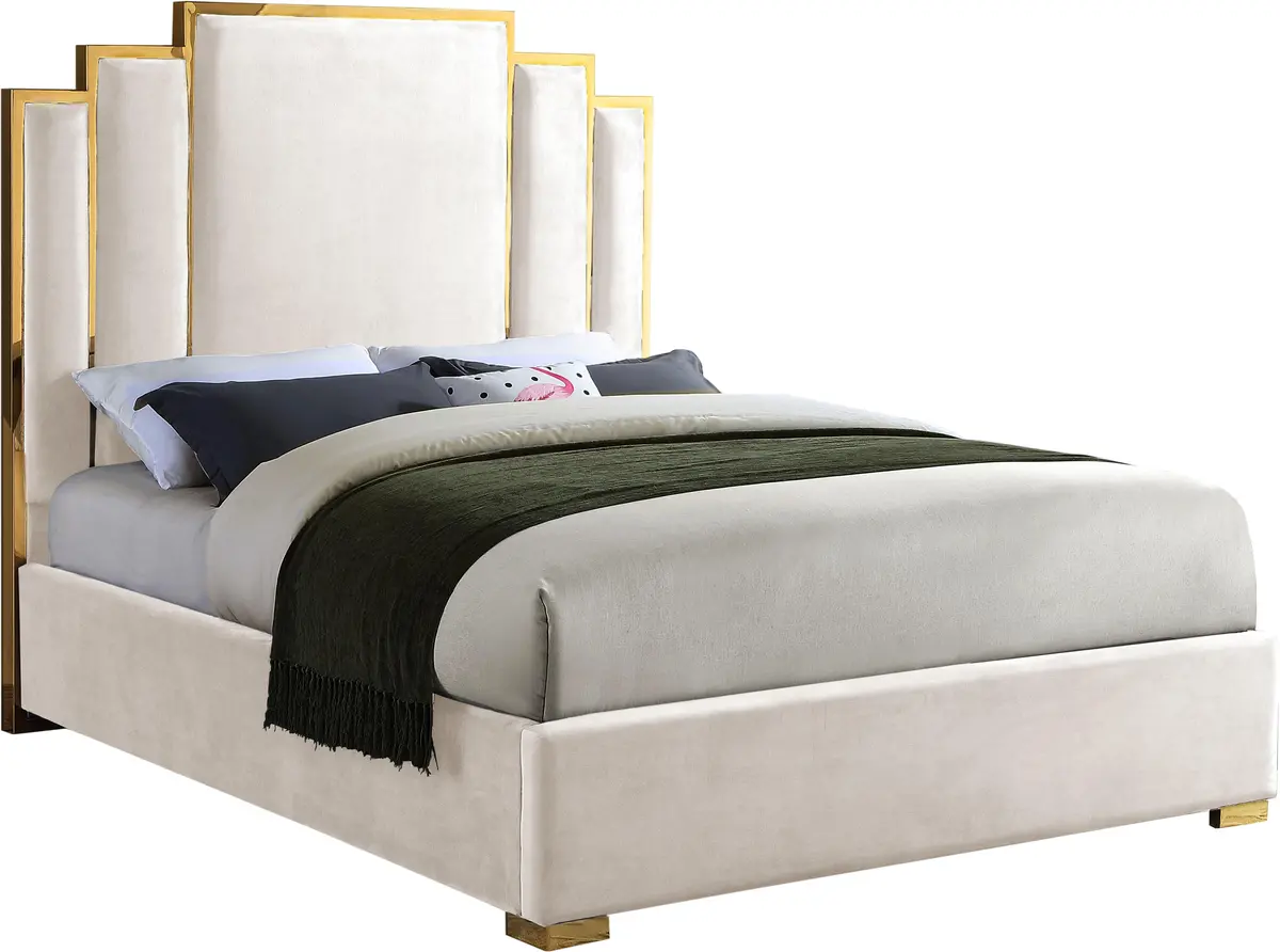 Hugo Cream Velvet Queen Bed 1