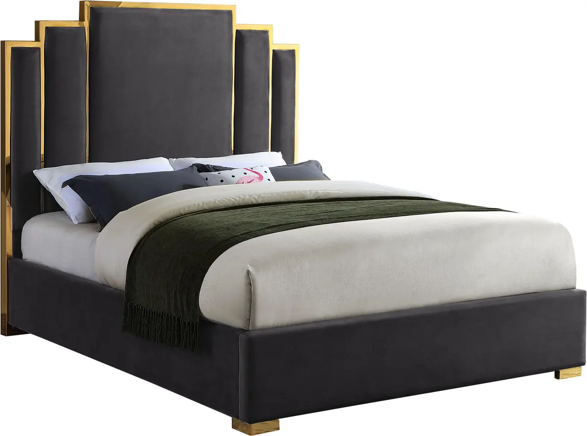 Hugo Grey Velvet King Bed 1