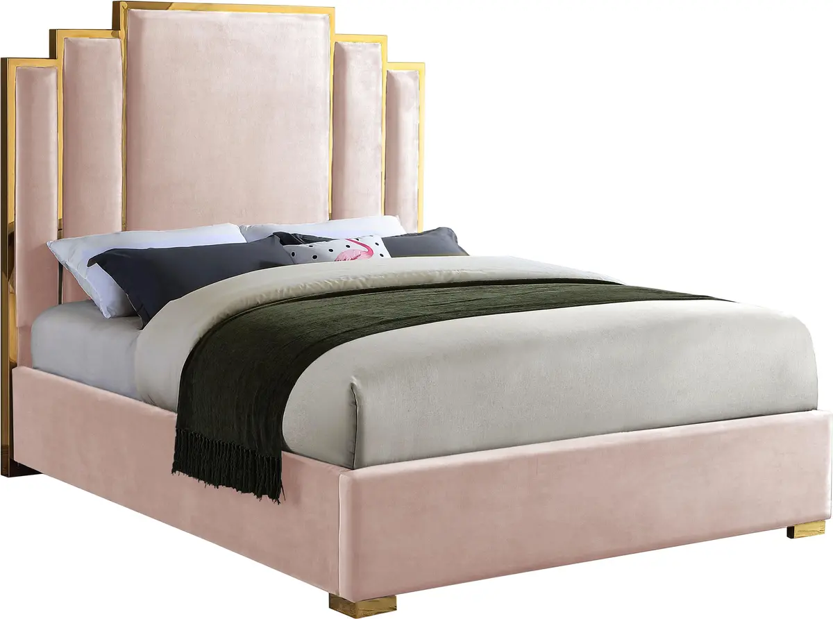 Hugo Pink Velvet King Bed 1
