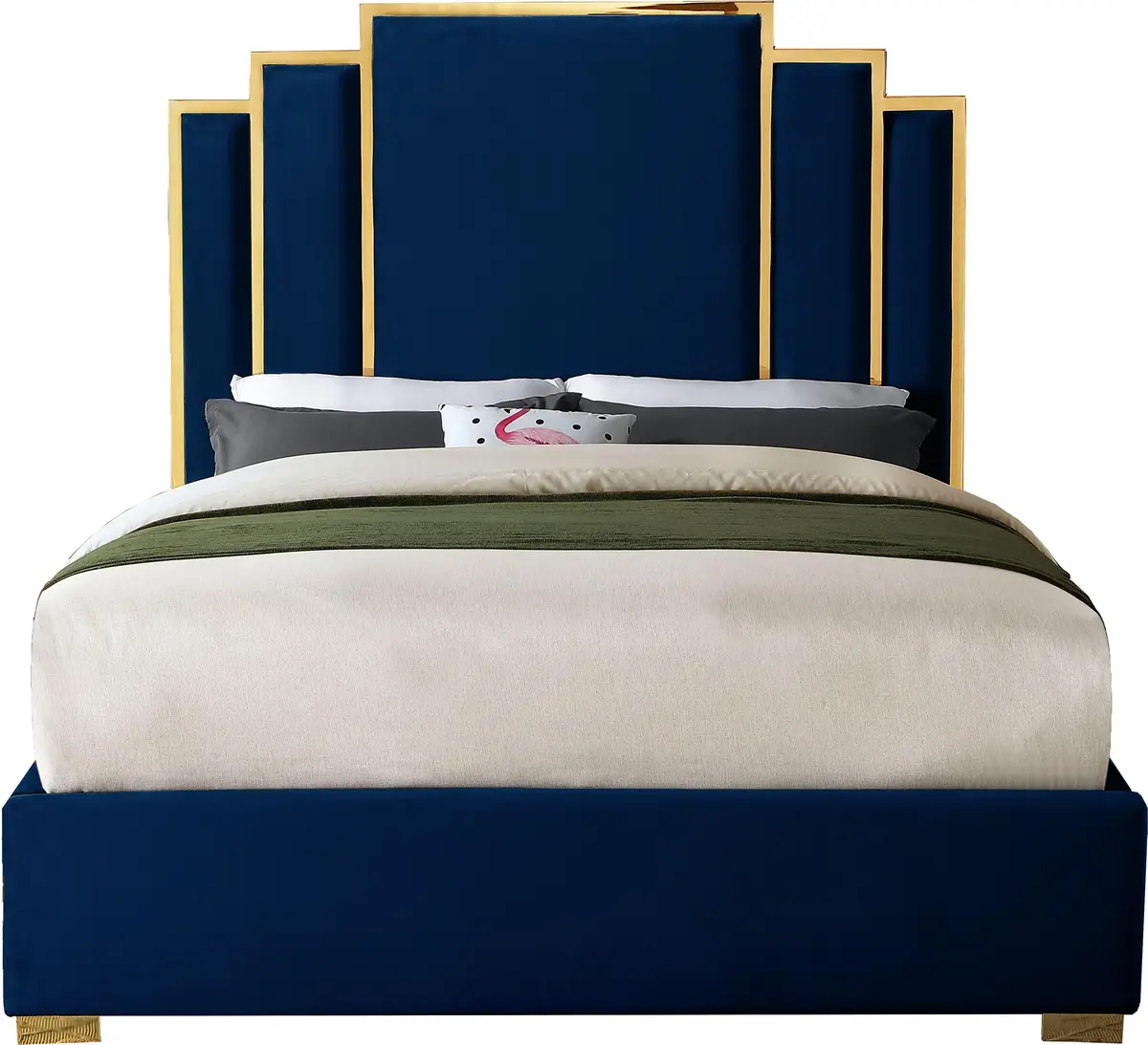 Hugo Navy Velvet Queen Bed 2