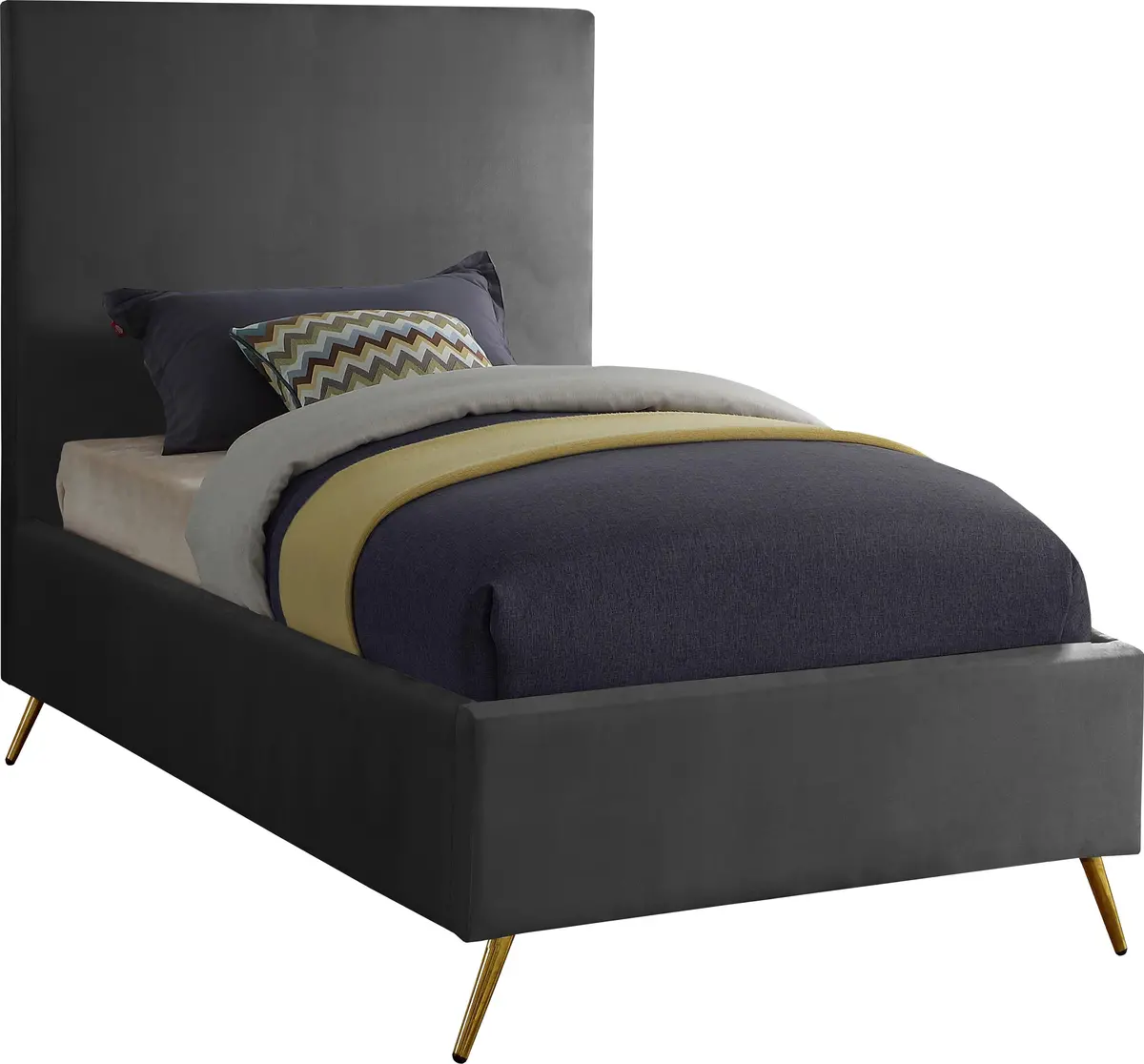 Jasmine Grey Velvet Twin Bed 1