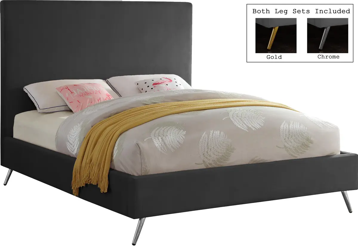Jasmine Grey Velvet Queen Bed 2