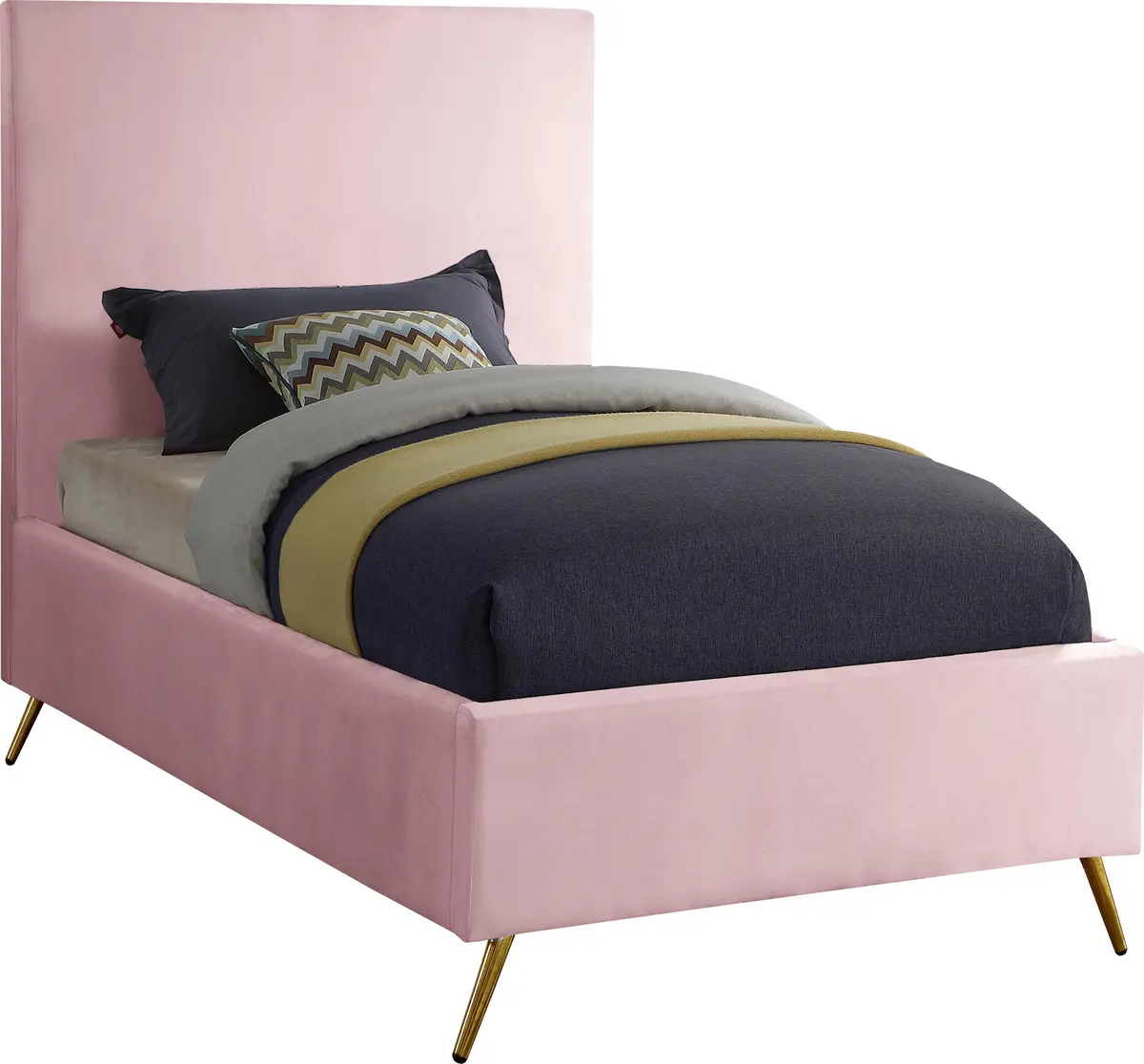 Jasmine Pink Velvet Twin Bed 1