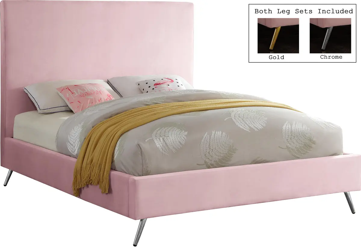 Jasmine Pink Velvet Full Bed 2