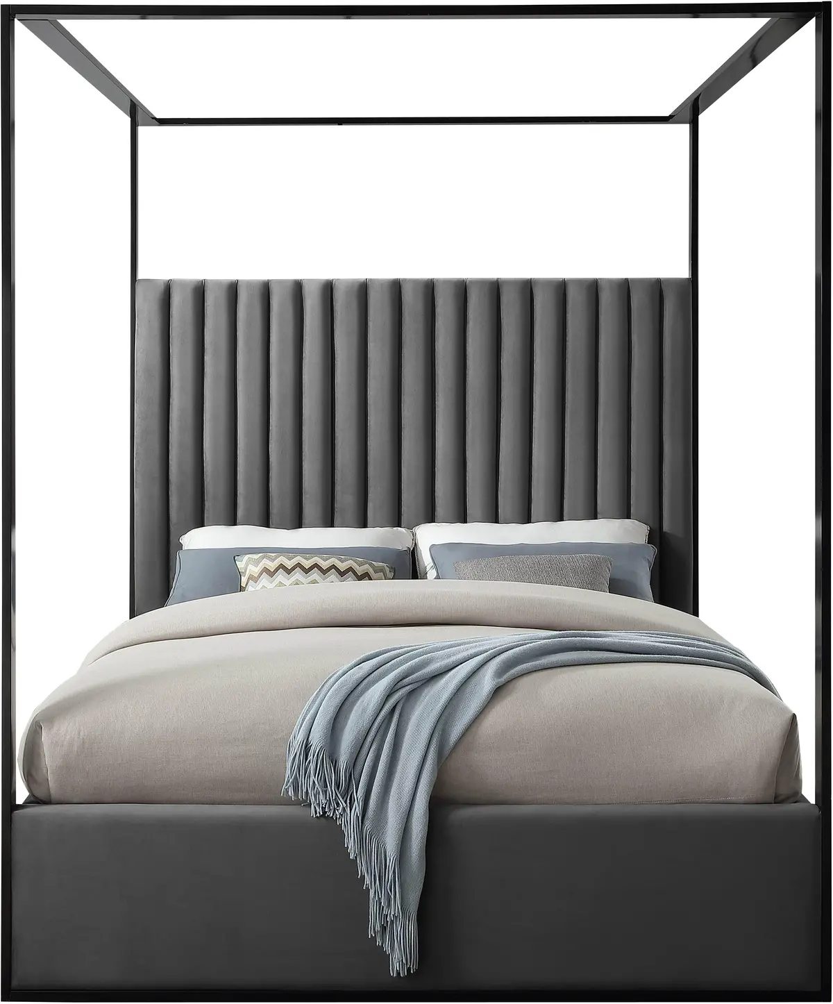 Jax Grey Velvet Queen Bed 2